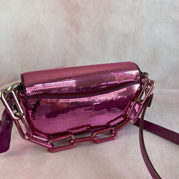 COACH Studio Baguette Shiny Sequin Dark Magenta Shoulder Crossbody Bag - Picture 3 of 6
